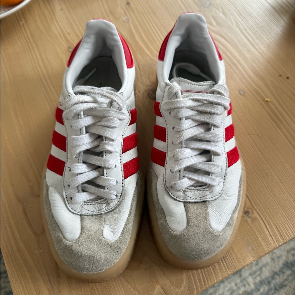 adidas Women's White and Red Classic Sneakers
